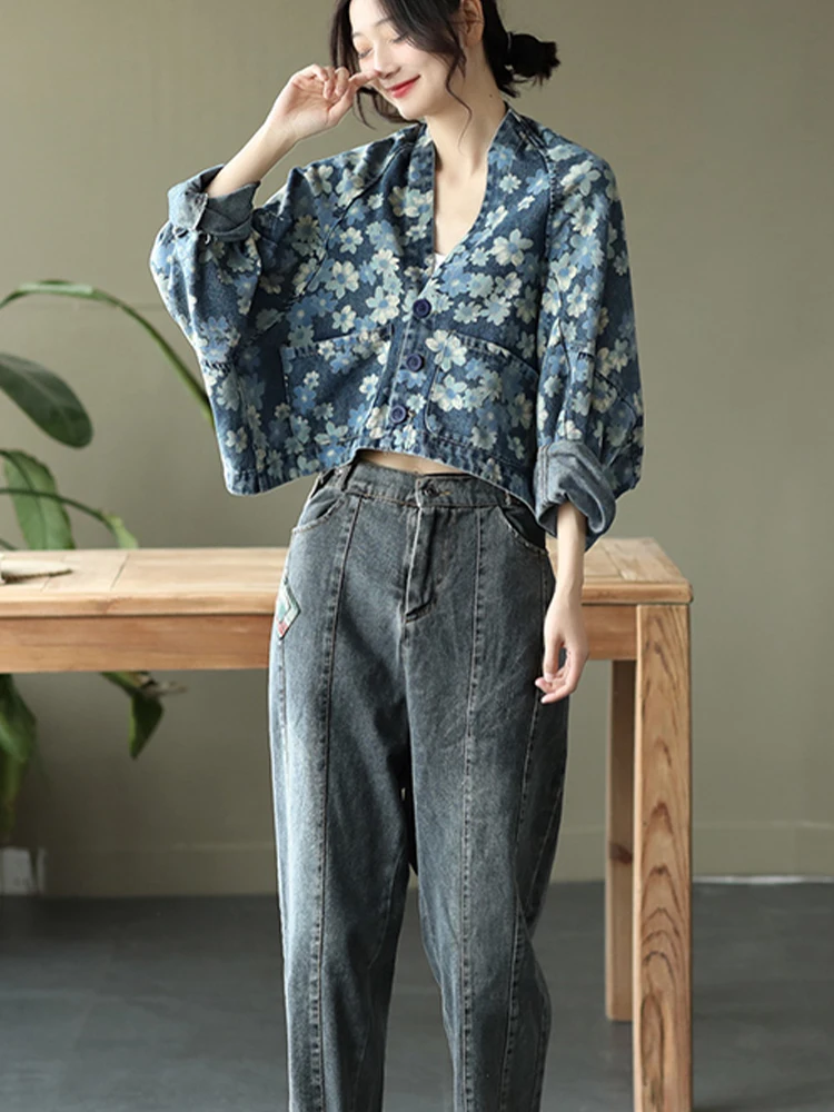 Max LuLu 2024 Spring Jackets Womens European Fashion Loose Floral Casual V Neck Coats Ladies Classic Printed Oversized Outerwear