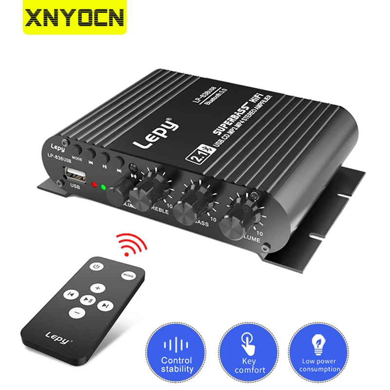 Xnyocn LP-838 Mini Audio HiFi Bluetooth Compatible Power Class D Amplifier Tpa3116 Digital Amp 50W*2 Home Audio Car USB/AUX IN