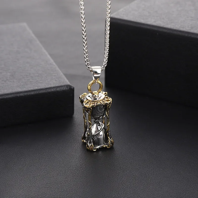 Fashion Vintage Stainless Steel Time Hourglass Snake Pendant Necklace Trendy Men's Accessories