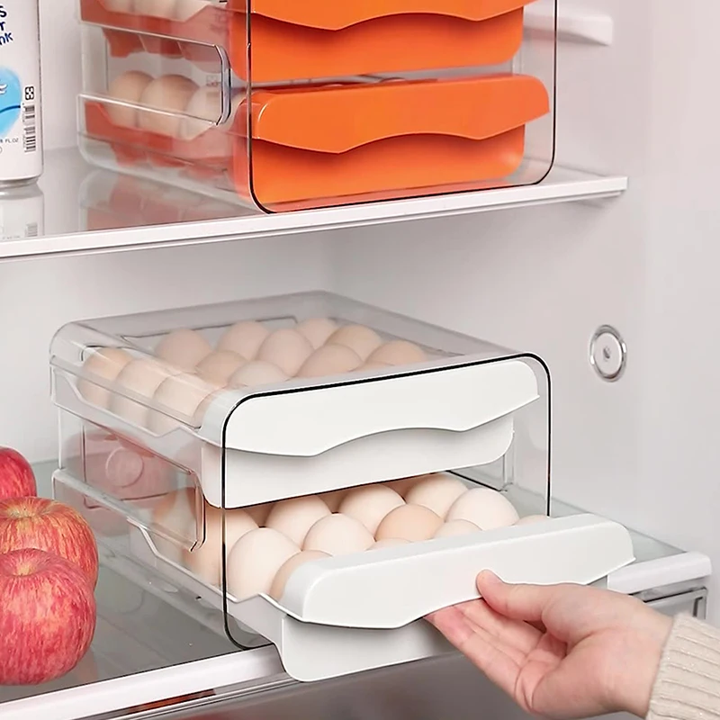 

1pc Kitchen Egg Storage Box Refrigerator Fresh Plastic 2-Layer Drawer Type Large Capacity Storage Home Kitchen Organizer Rack