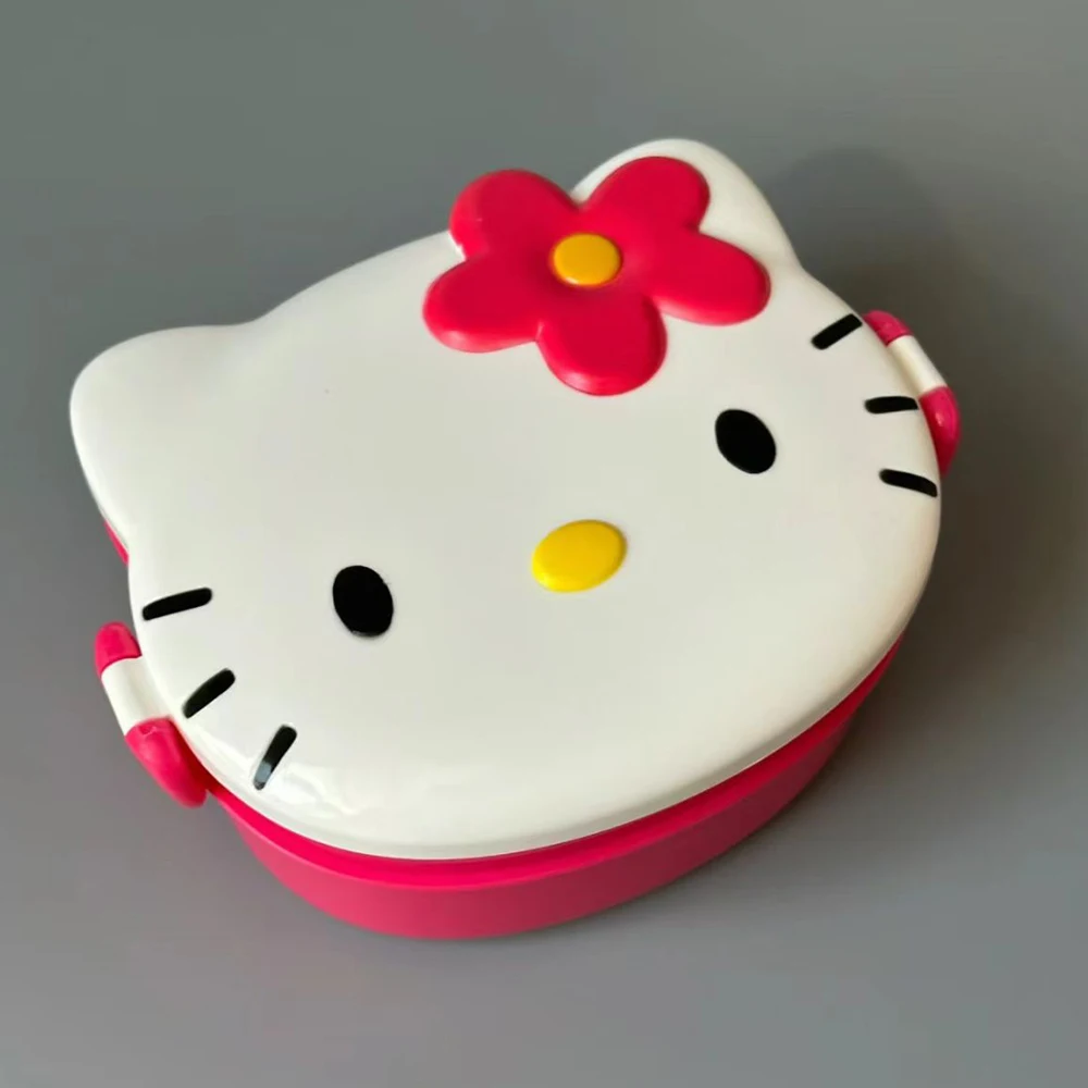 Sanrio Kawaii Hello Kitty Lunchbox Cartoon Student Bento Box Sealed Fruit Box Head Ornament Sundries Organiser Girls Gifts