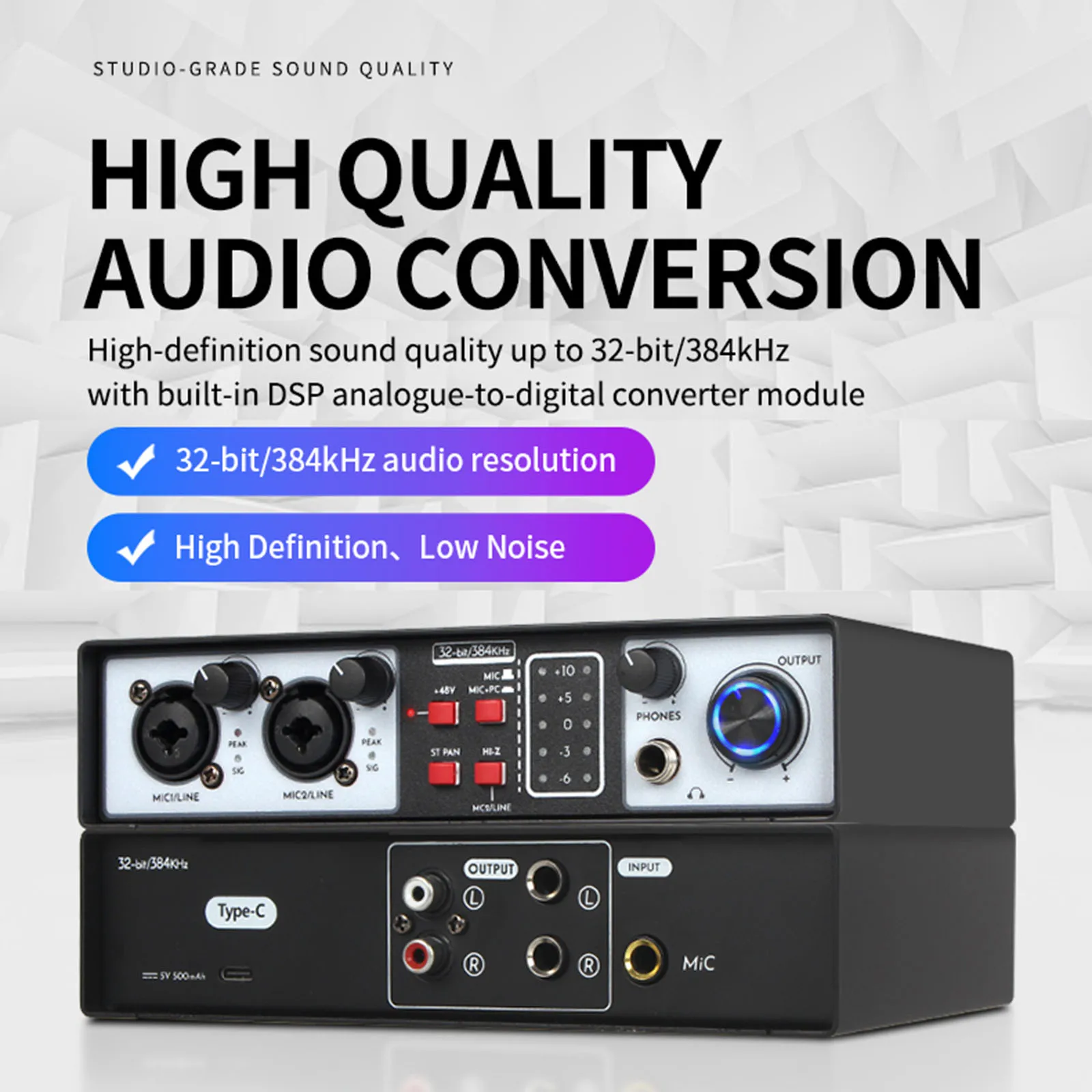 

2 in 2 Out Audio Mixer Portable Stable Transmission 48V Mixer for Campus Speech Live Performance Family KTV PC Recording Meeting