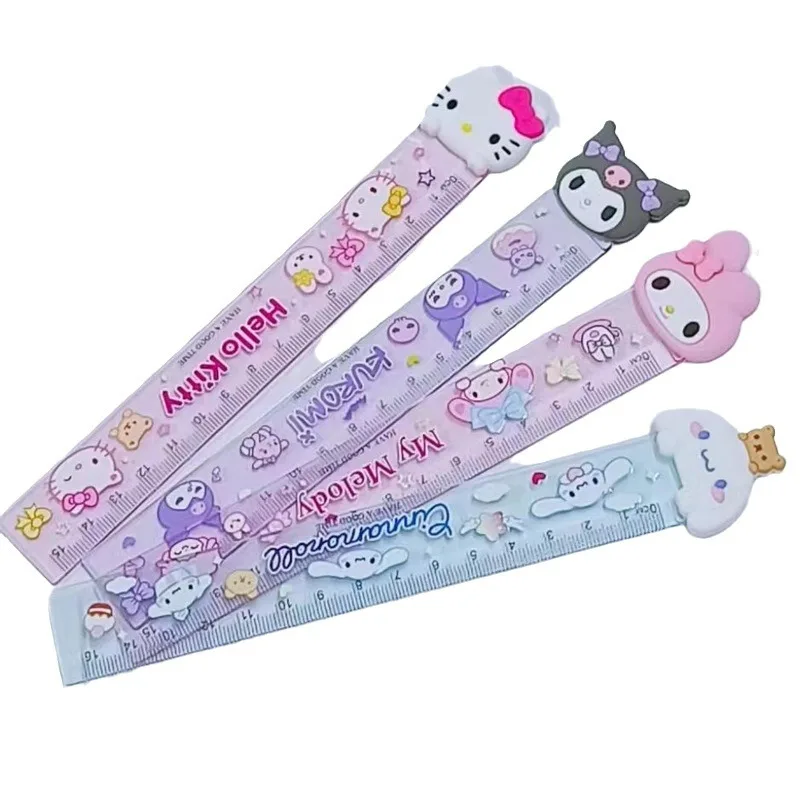 Sanrio Kawaii Stationery Ruler Cartoon Hello Kitty My Melody Kuromi Cinnamoroll 15cm Rulers Students School Office Supplies