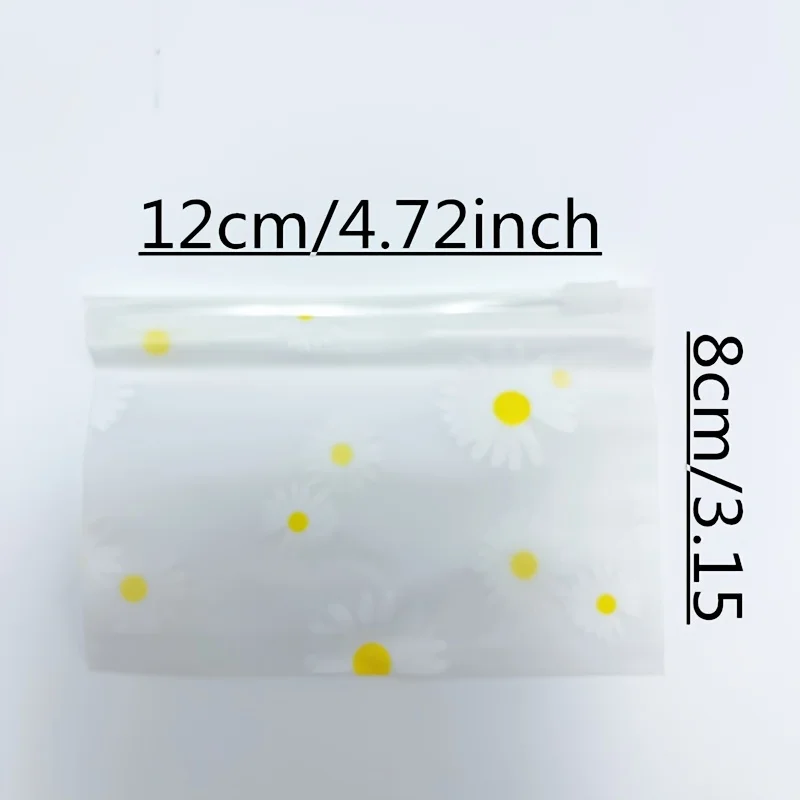 50Pcs Daisy Frosted Zipper Bags, Reusable Clear Pouches for Cosmetics Jewelry Stationery