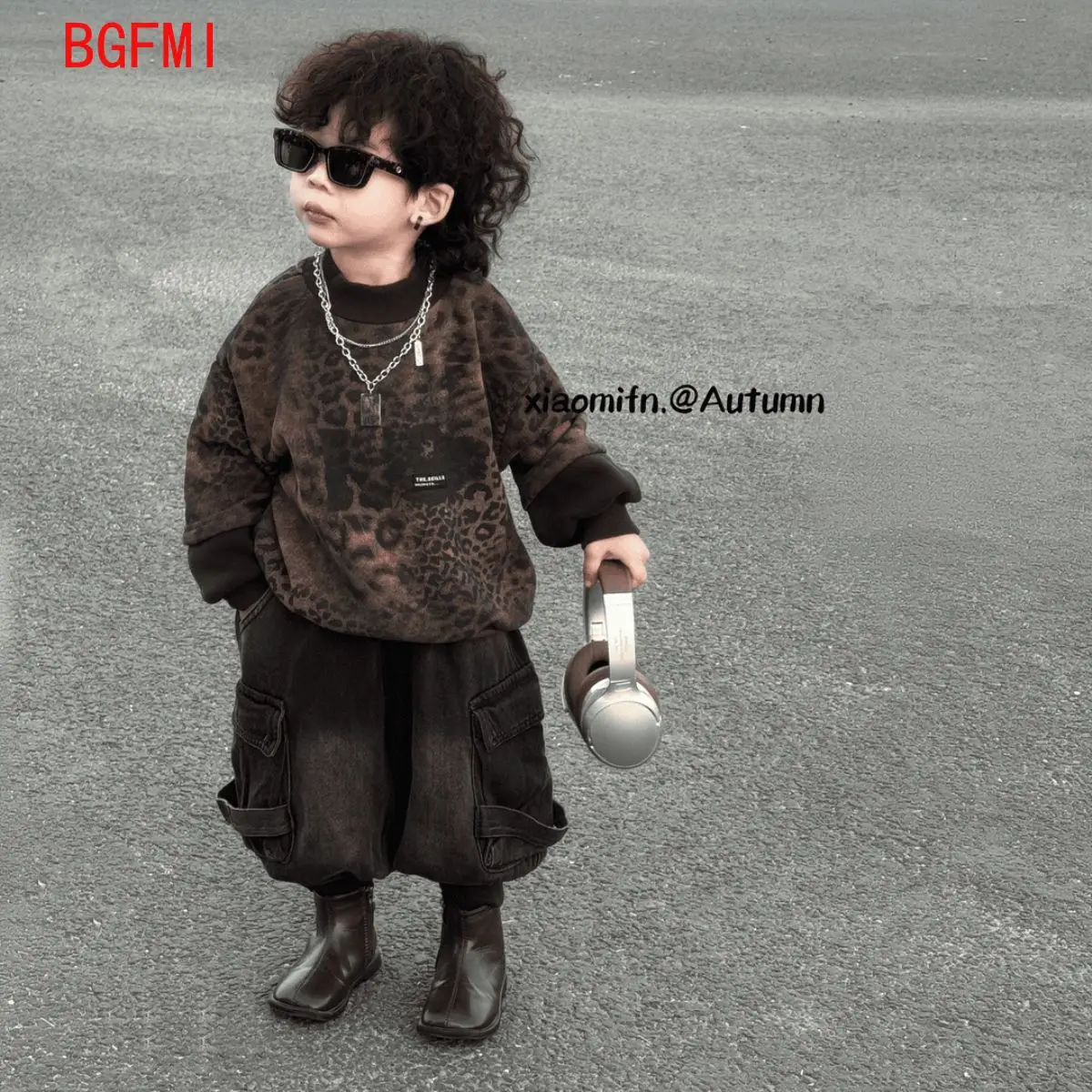 

Boys & Girls Retro Korean Children Clothing Infant 2025 Autumn/Winter Cool Baby Velvet Leopard Print Hoodie Jeans 2pcs Set
