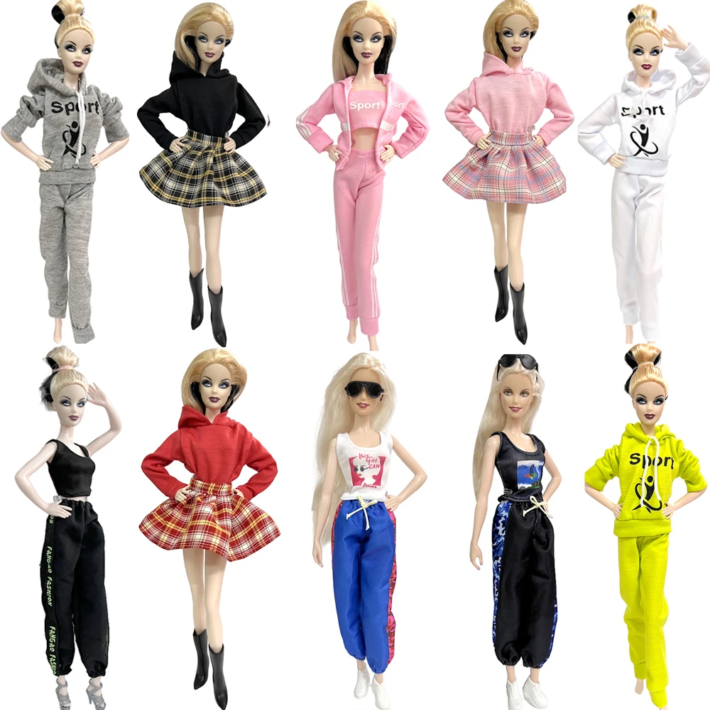 NK 1 Pcs Fashion Outfit Dollhouse Casual Sports Wear Yoga Dress  Gym Hooded Clothes for Barbie Doll Accessories  Kids Toys JJ