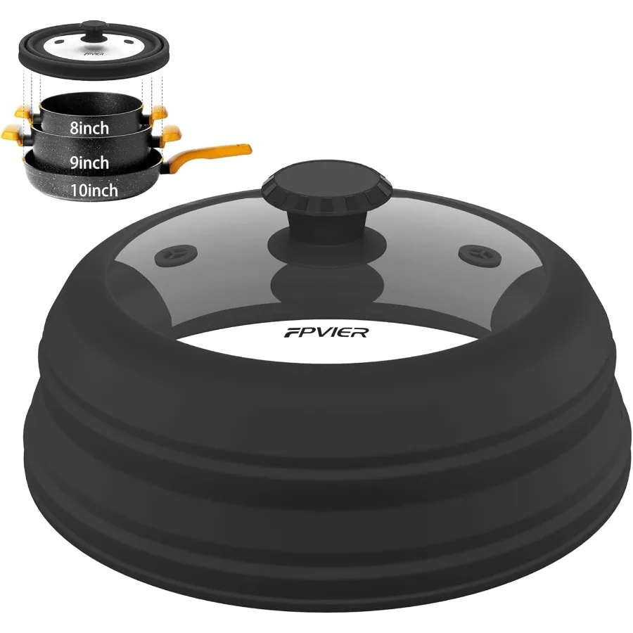 

Складная крышка для микроволновой печи с вентилируемой силиконовой и стеклянной крышкой и ручкой EasyGrip для пластин диаметром от 6 до 10 дюймов и B