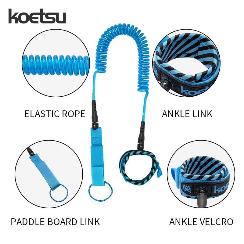 KOETSU Sup Board Leash 7MM 2.6ft/9.8ft TPU Stand Up Paddleboard  Ankle Rope  Surfing Board Foot Leash Hidden Pocket in water