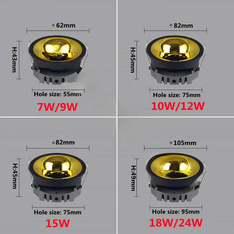 Dimmable Anti-Glare Embutido Spotlight, COB Downlight, Lâmpada do teto LED, Lâmpada de iluminação interior, AC 85-265V