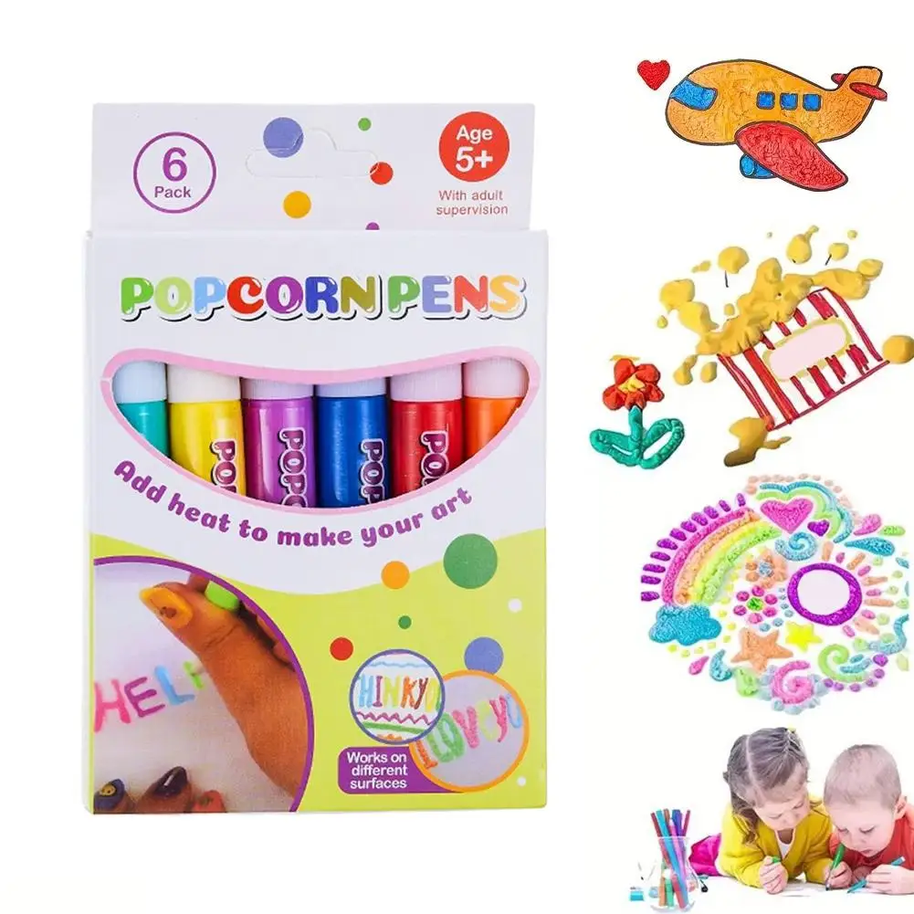 6 Pcs / Set New Exotic Popcorn Pen Multifunctional Foam Marker Pen Notebook Children's Magic Pen Fun Fluffy Pen 3D Bubble Pen