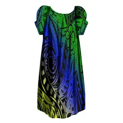 Papua New Guinea Custom Summer Short Sleeve Crew Neck Dress Polynesian Print Short Skirt Island Clothing 2024