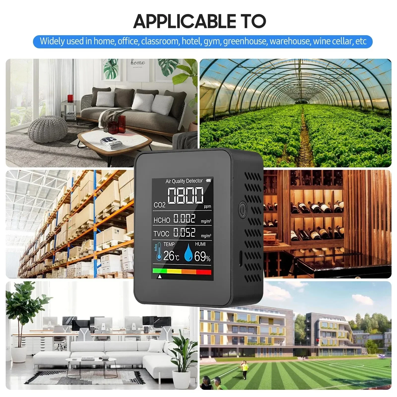 Multifunctional 5in1 CO2 Meter Digital Temperature Humidity Tester Carbon Dioxide TVOC HCHO Detector Air Quality Monitor image 5