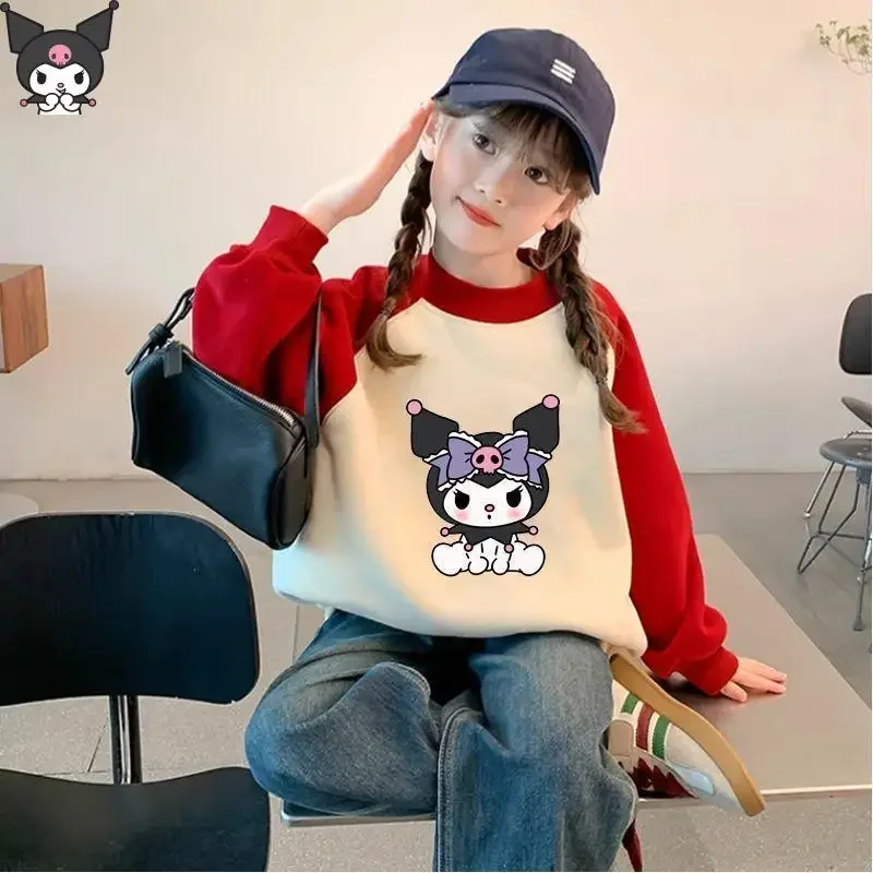 

Футболка с рисунком Куроми Kawaii для девочек, толстовка в стиле аниме Sanrio, весна-осень, новая модная милая футболка с длинными рукавами и круглым вырезом