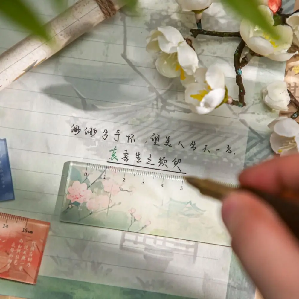 Oriental Scenery Series 15cm Drafting Straight Ruler DIY Drawing Tools Bookmark Math Drawing Ruler Acrylic Multifunctional