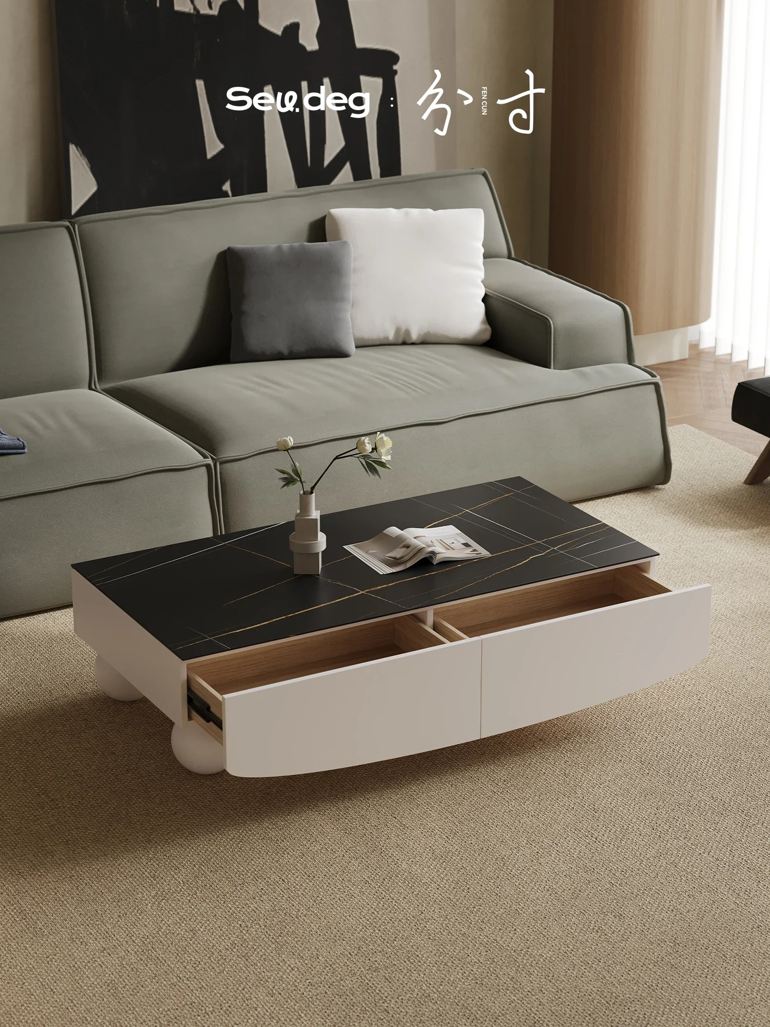 Light Luxury Modern Small Apartment Quiet Style Square Stone Plate Tea Table