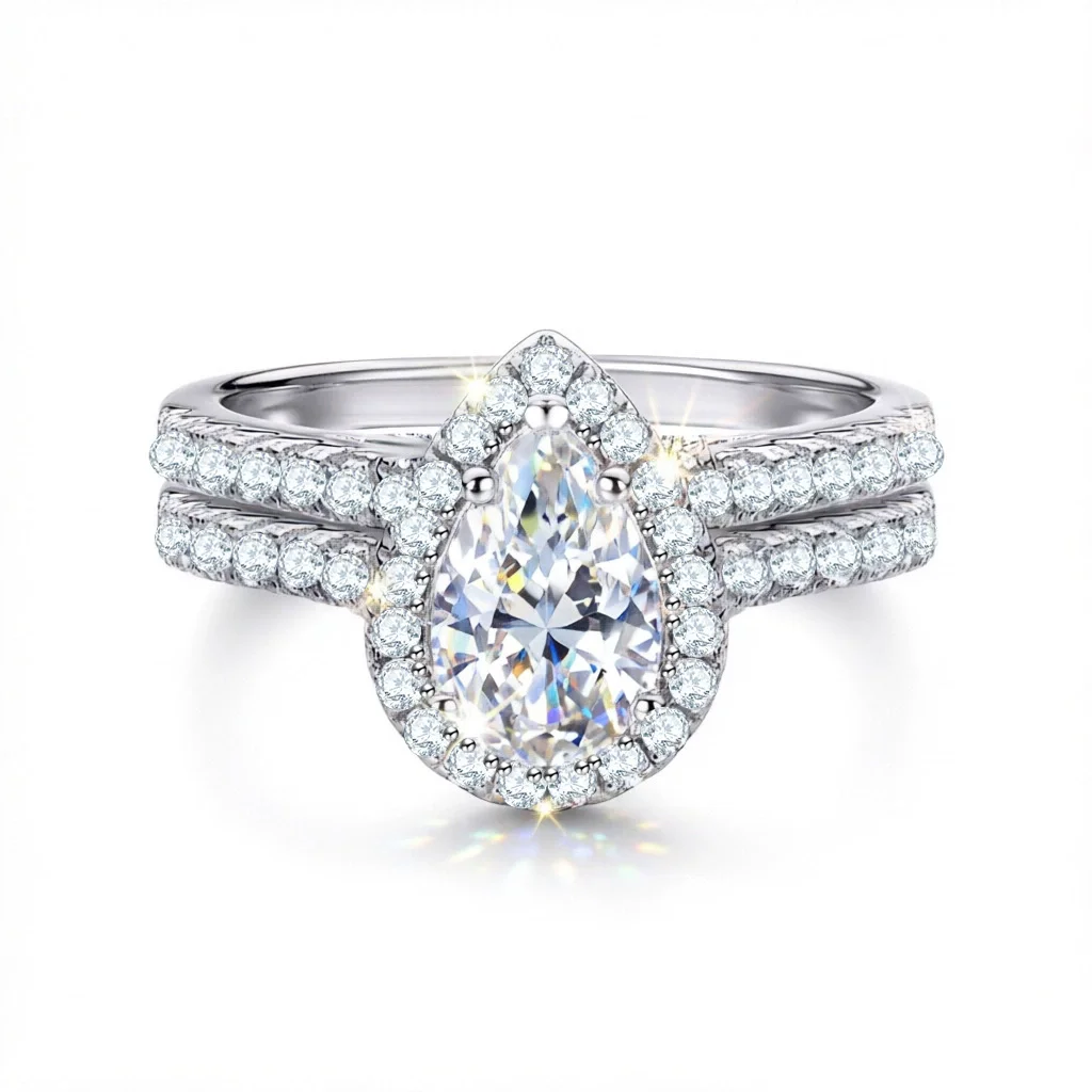 Pear 1.5 Carat Moissanite Ring Set Engagement Wedding 925 Sterling Silver Rings For Women Jewelry