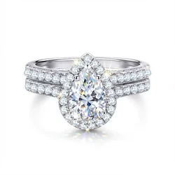 Pear 1.5 Carat Moissanite Ring Set Engagement Wedding 925 Sterling Silver Rings For Women Jewelry