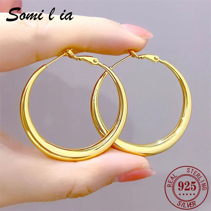 Somilia - Fashion Women\'s Hoop Earrings, New Collection 100% 925 Sterling Silver Jewelry 18K Golden серьги кольца For Women