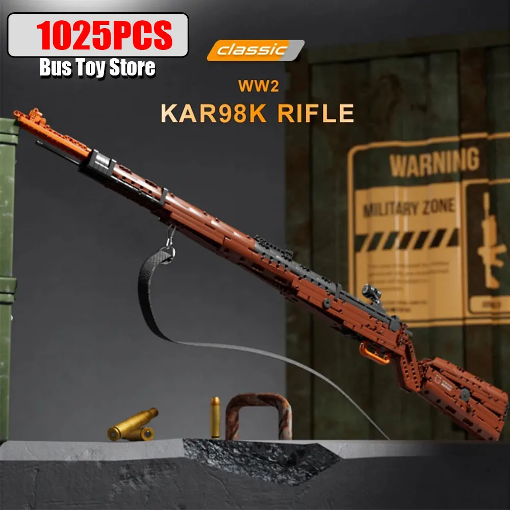Mold King Ww2 밀리터리 Kar98K 빌딩 블록 모델, WW2 무기 시리즈, 헤비 스나이퍼 라이플 조립 벽돌, 사격 장난감, 어린이 선물