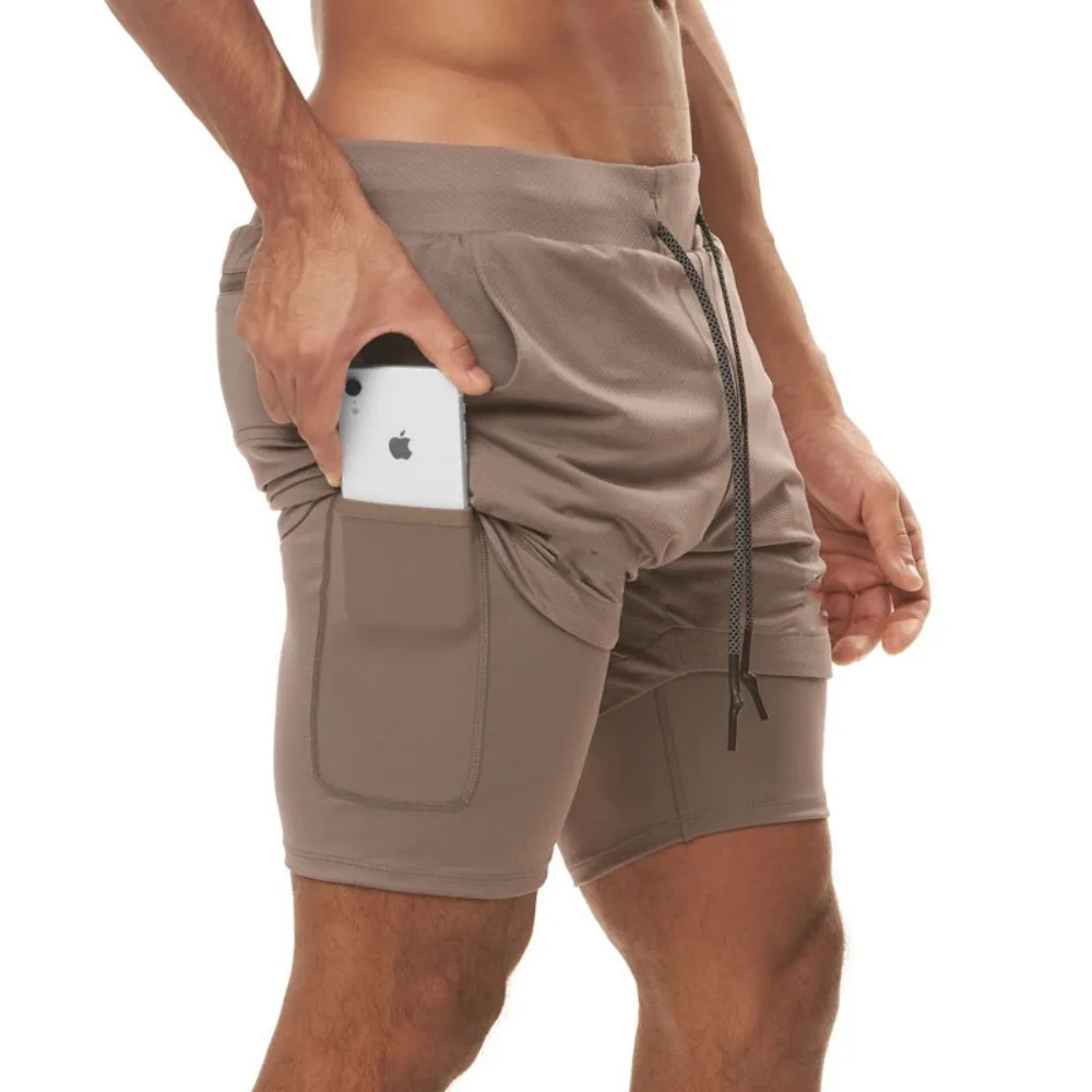 

New Color Block Mens Running Shorts Double Layer Towel Hanging Breathable