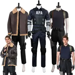Remake Leon Cosplay Kennedy Costume Jacket Coat Uniform for Adult Men Fantasia Roleplay Outfits Halloween Carnival Party Suit