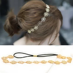 Fashion 1pc Golden Korean fashion retro Rose Flower Elastic Women Girls Hair Band Hollow Charming Headband Accessories