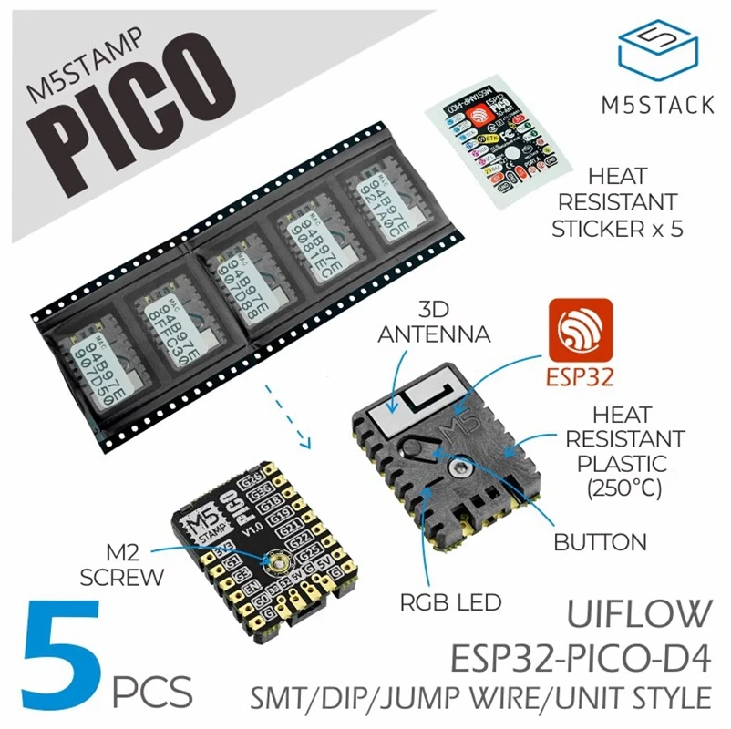 M5Stack Official Stamp Pico dual mode Wi Fi&Bluetooth MCU ESP32-PICO-D4 Program