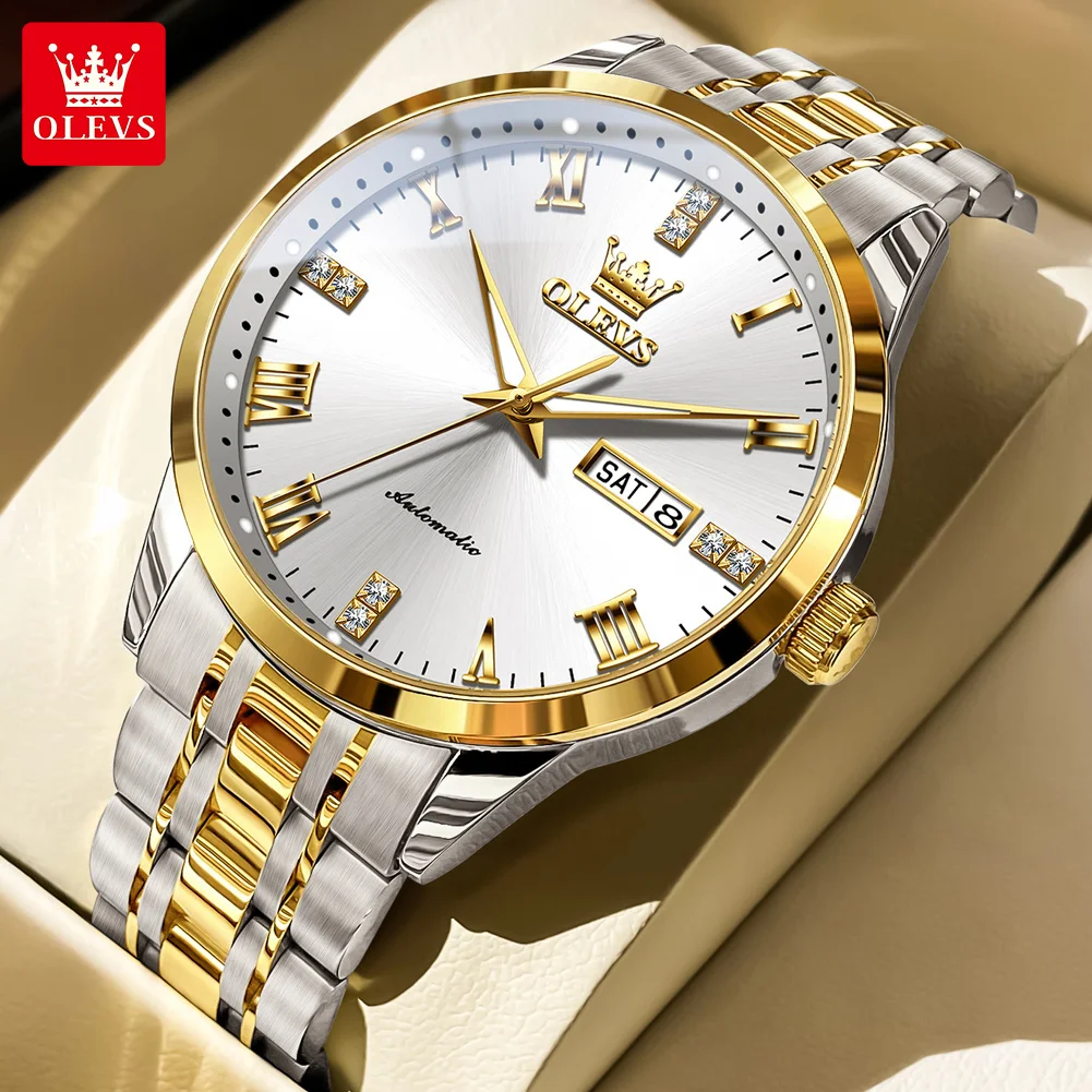 

OLEVS Men's Watches Luxury Business Fine Steel Original Automatic Mechanical Wristwatch Waterproof Luminous Simple Trend Dress