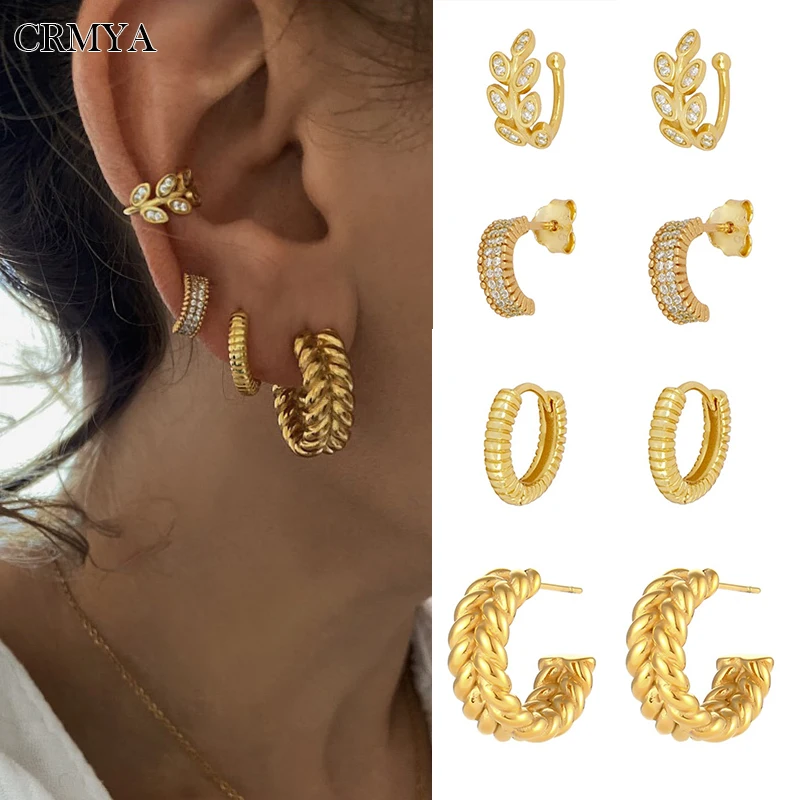 

CRMYA Gold color Hoop Earrings For Women Cubic Zirconia Fashion Leaves Ear Cuff Women's Earring Set 2025 Jewelry Wholesale