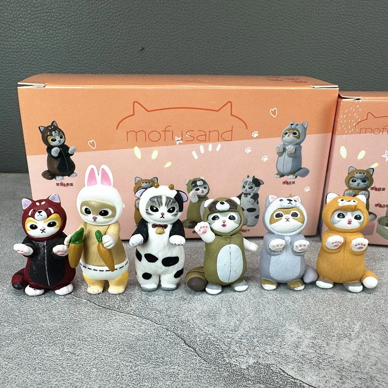 Mofusand gatos fingir raposa roupas caixa cega brinquedos bonito figuras de ação gatinho boneca brinquedos decoração desktop crianças presentes