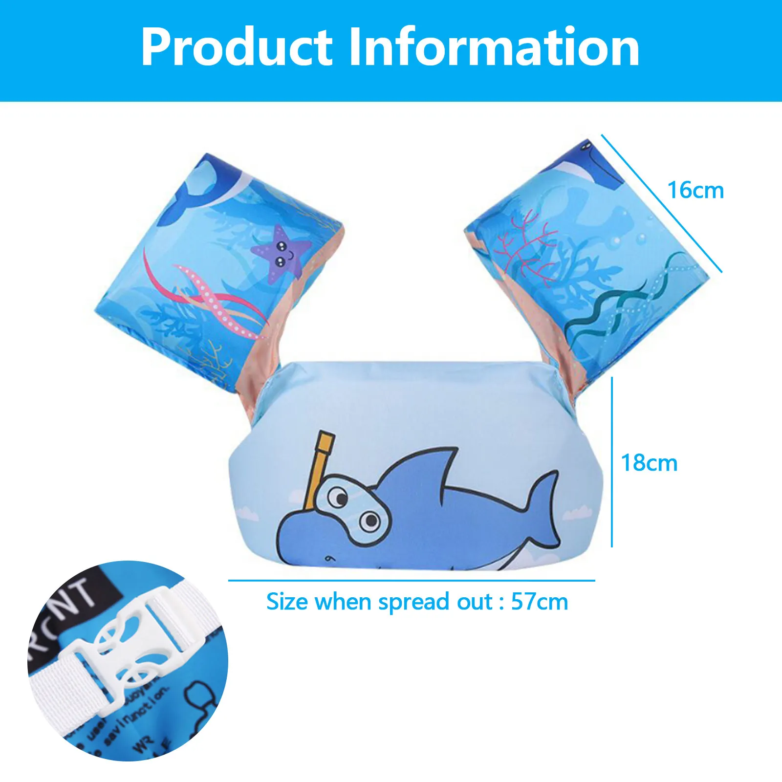 Kids Float Life Vest with Armbands Cartoon Floating Swimsuit Swim Training Jacket Armbands with Buckle for Boys Girls 22-66 Lbs