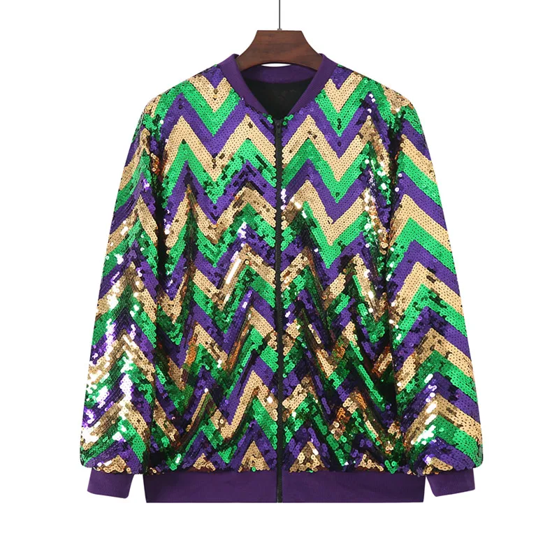Spring Autumn New Fashion Sequined Women Long Sleeve Jacket Versatile Color Blocked Female Casual Loose Baseball Jackets Tops