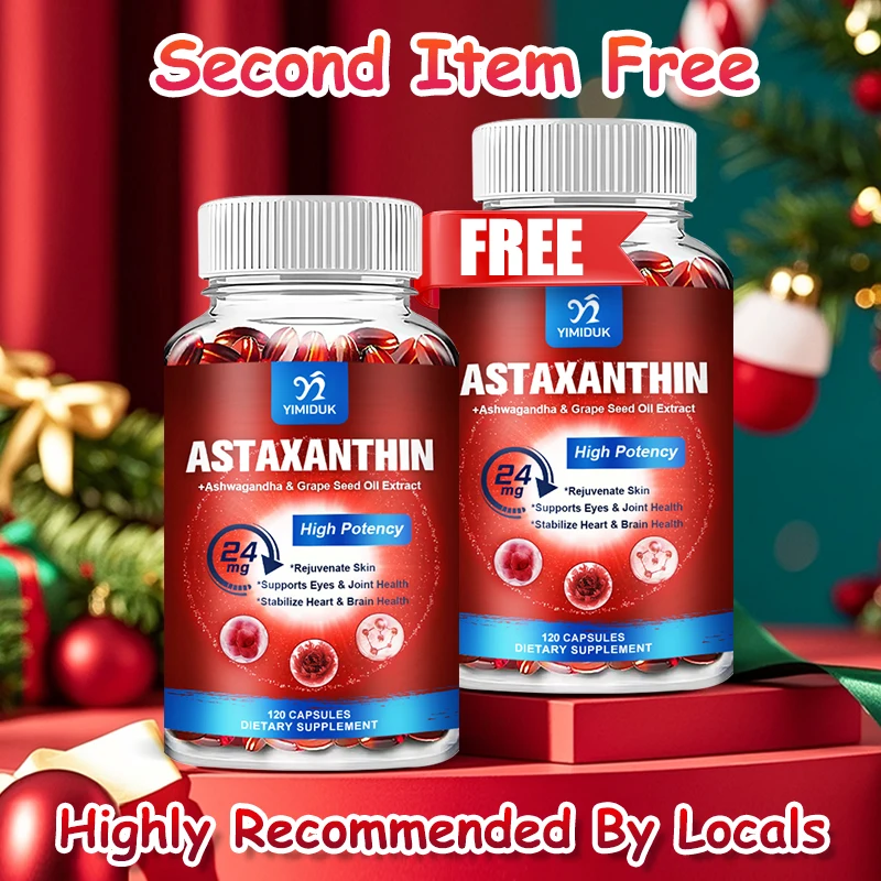 

Natural Astaxanthin Softgels, with Ashwagandha Root Extract, Omega-3 Fatty Acids, for Skin, Joint & Immune System Health