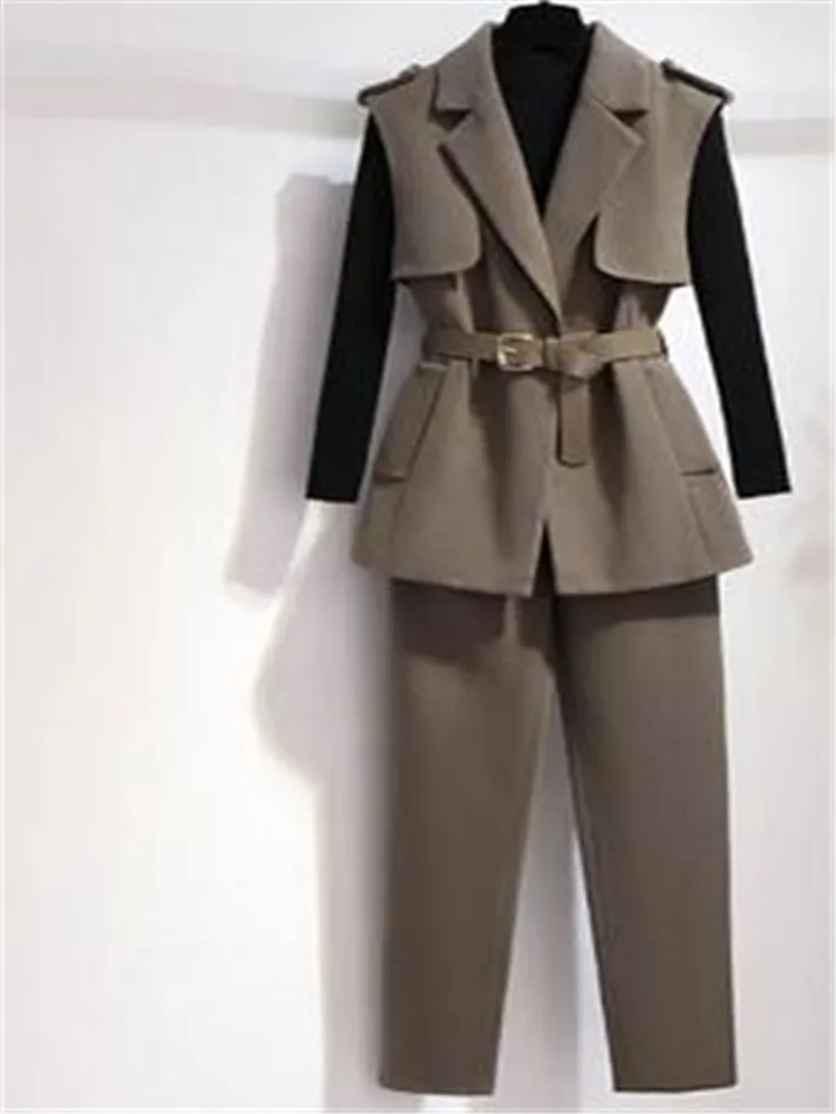 Professional Suit Temperament Goddess Model High-end Spring and Autumn Clothes 2023 New Age Reducing Three Piece Set