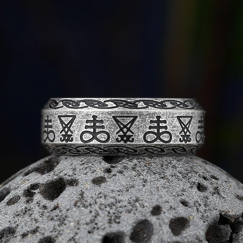 Gothic Lucifer Satan Seal of Satan Signet Rings Punk Stainless Steel Seal Rings Men and Women Pagan Jewelry Party Gift