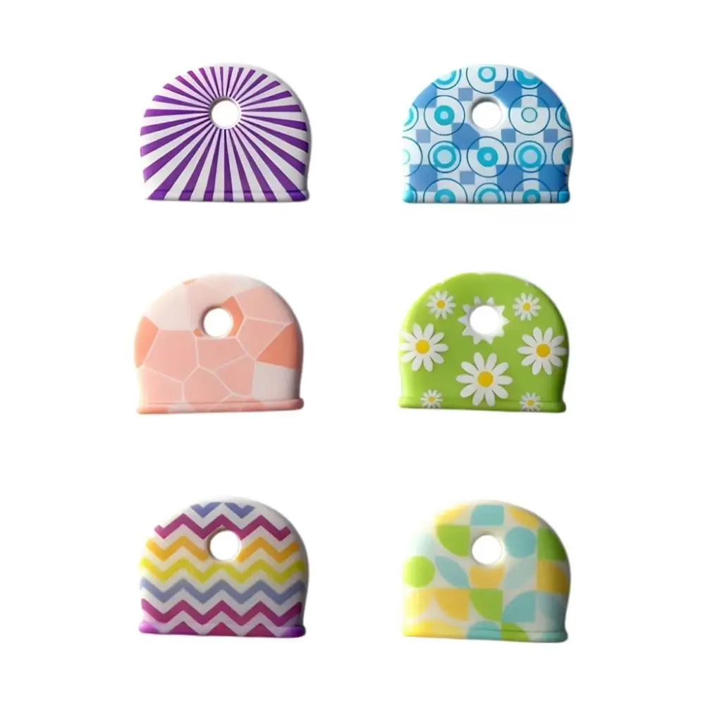 6Pcs Soft Round Shape Key Identifier Silicone Non Slip Silicone Key Cover Durable Flower Pattern Key Sleeve Key Chain