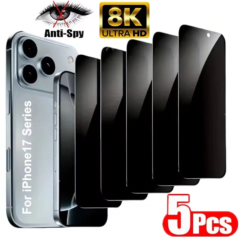 

5Pcs 8K Full Cover Privacy Screen Protector for IPhone 16 11 12 13 14 15 17 Pro Max Mini 14 15 16 Plus XR XS MAX Anti-spy Glass