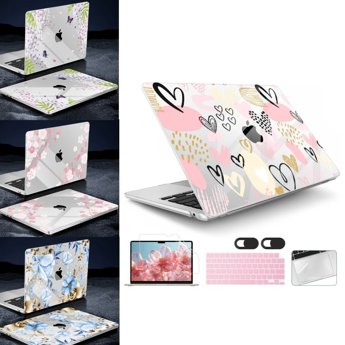 Capa de cristal com padrão floral para macbook air 13 a2681 m3 2024 m4 pro 13 14 16 m2 a3112 a3401 air 15 a2941 a3114 a2337 m1