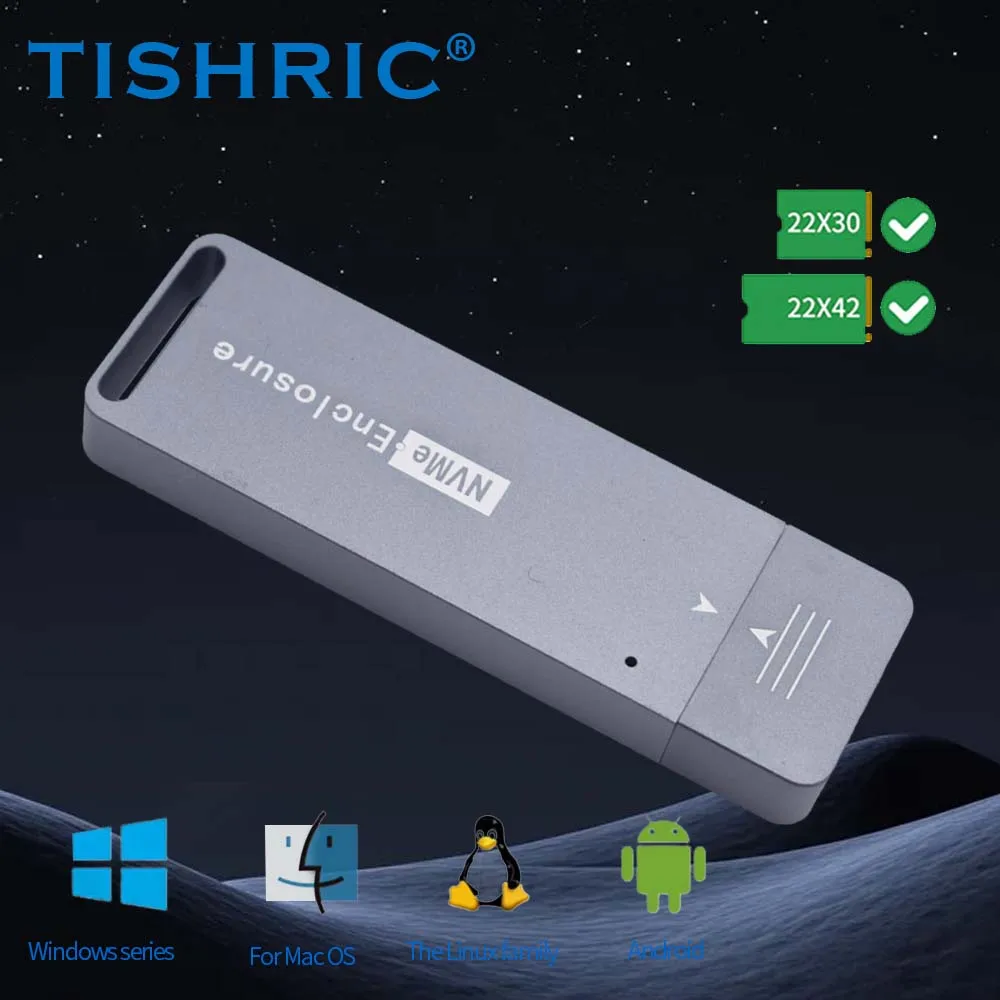 حافظة TISHRIC SSD M.2 حاوية القرص الصلب NVME M.2 USB3.1 صندوق خارجي للقرص الصلب يدعم 2242 SSD لأجهزة الكمبيوتر المحمول