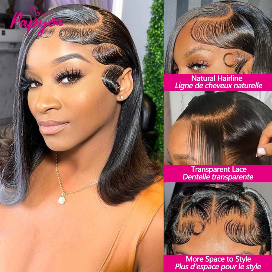 13x6 Straight Lace Frontal Brasilianische Echthaarperücke, kurzer Bob für Damen, 15A glatt, transparente Lace Front Bob Perücken, 8, 10, 12, 14, 16 Zoll – Detail 10
