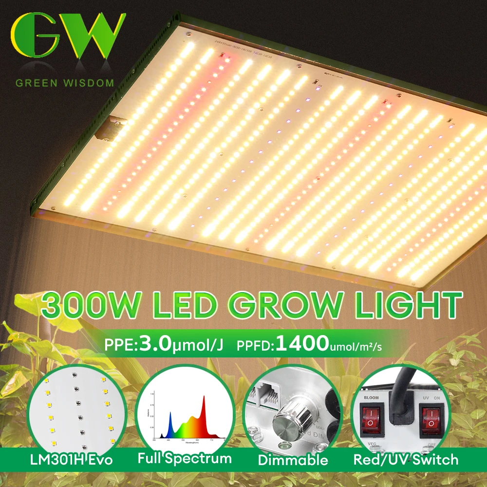 

SMD 3030Pro and LM301H EVO LED Chip Full Spectrum Dimmable IP65 Waterproof Red and UV Independent Switch 300W LED Grow Light
