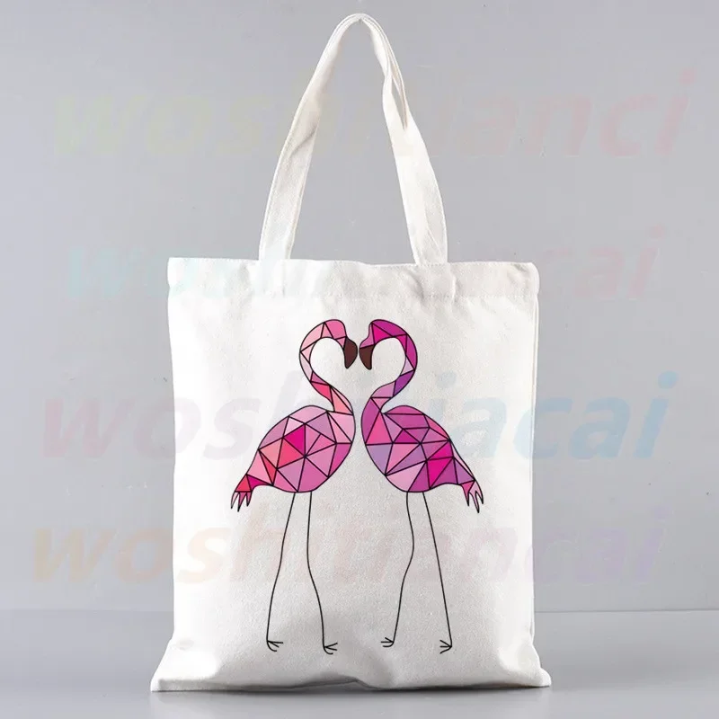 Flamingo Print Canvas Shoulder Tote Bag for Women Handbags Eco Reusable Shopping Bag Vintage Fashion Ulzzang Bags