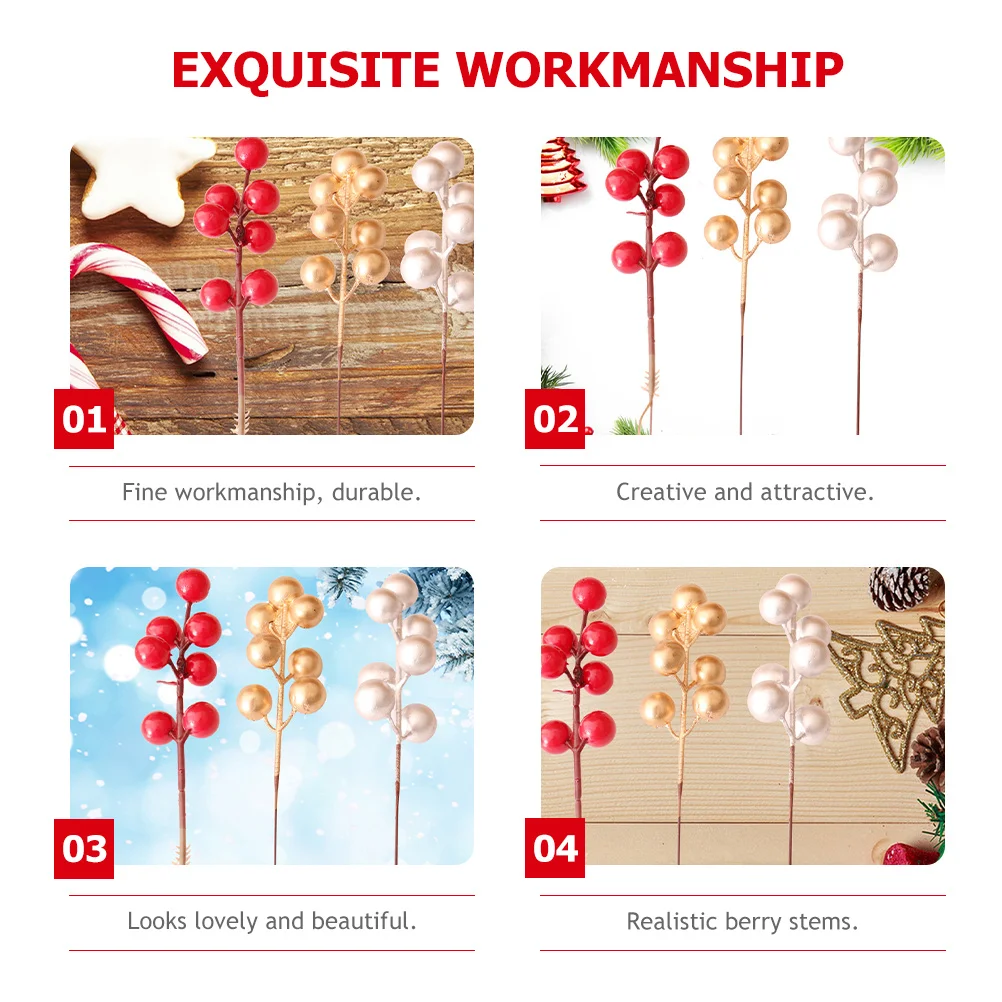 

20Pcs Fake Berry Stems Christmas Decorations Artificial Berry Picks for Tree Wreath DIY Winter Holiday Party Atmosphere