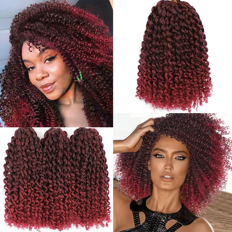 Marlybob-Extensions Capillaires Synthétiques Bouclées et Crépues, Cheveux Courts au Crochet, 8 Pouces, 9 Lots, pour Femme Noire