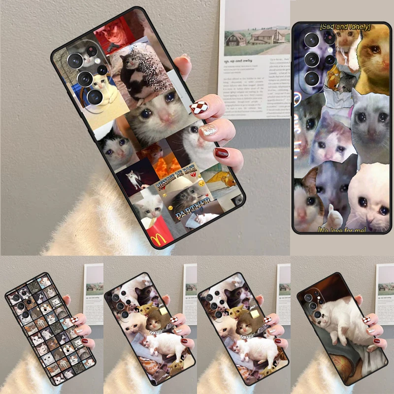 Cover For Samsung Galaxy S24 Ultra S21 S22 S8 S9 S10E Note 10 20 Plus FE S23 Crying Cat Memes Phone case Coque