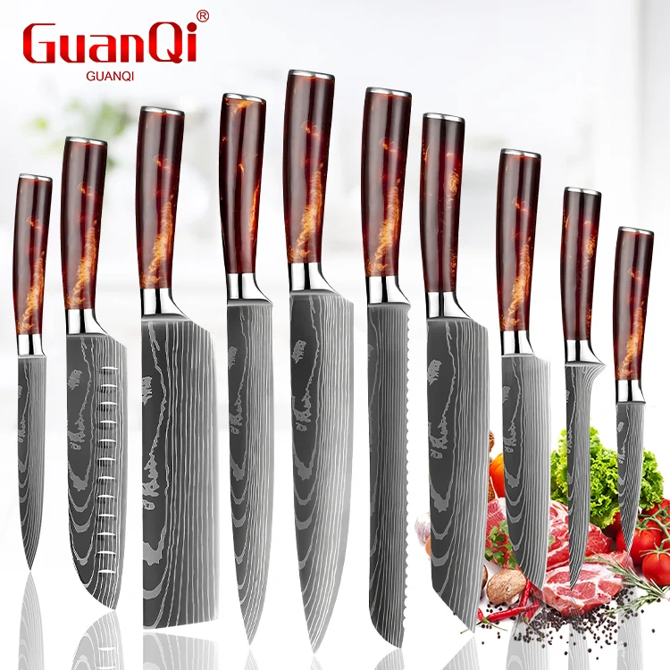 Professional Japanese Chef's Knife Santoku Knife Laser Damascus Pattern Sharp Slicing Knife Fruit Knives Kitchen Knives Set