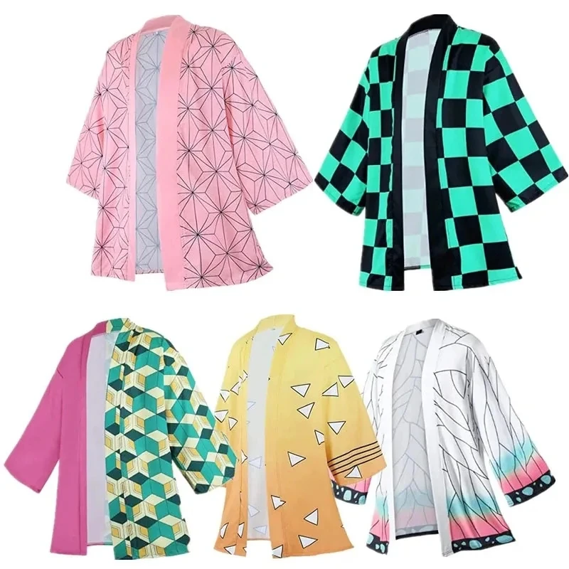 

Anime Cosplay Costume Demon Slayer Kimetsu No Yaiba Haori Kimono Agatsuma Zenitsu Kochou Shinobu Summer Coat Shirt Anime Clothes