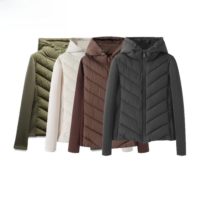 

ZBZR Autumn New Women's Patchwork Long Sve Stand Collar Warm Cotton Jaet Coat Polyester Fiber Universal Zipper Closure w...