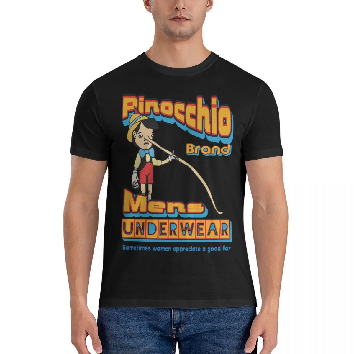 Мужская футболка с коротким рукавом, круглым вырезом и принтом «Приключения Пиноккио»