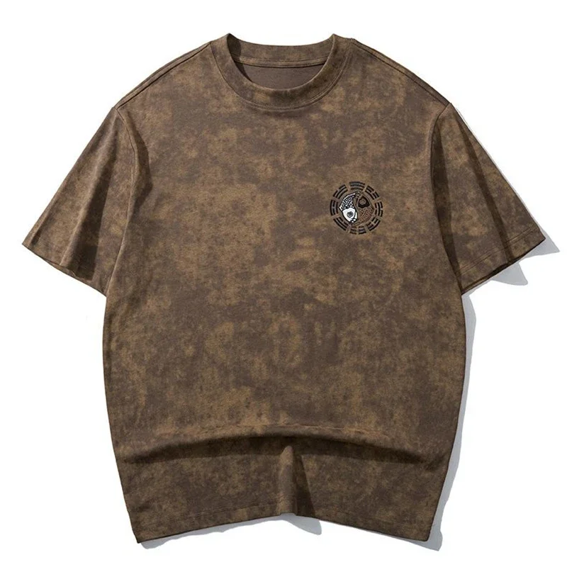 Lyprerazy Chinese Style Carp Embroidered Retro Short-Sleeved T-Shirt Summer Loose Cotton Top Tees